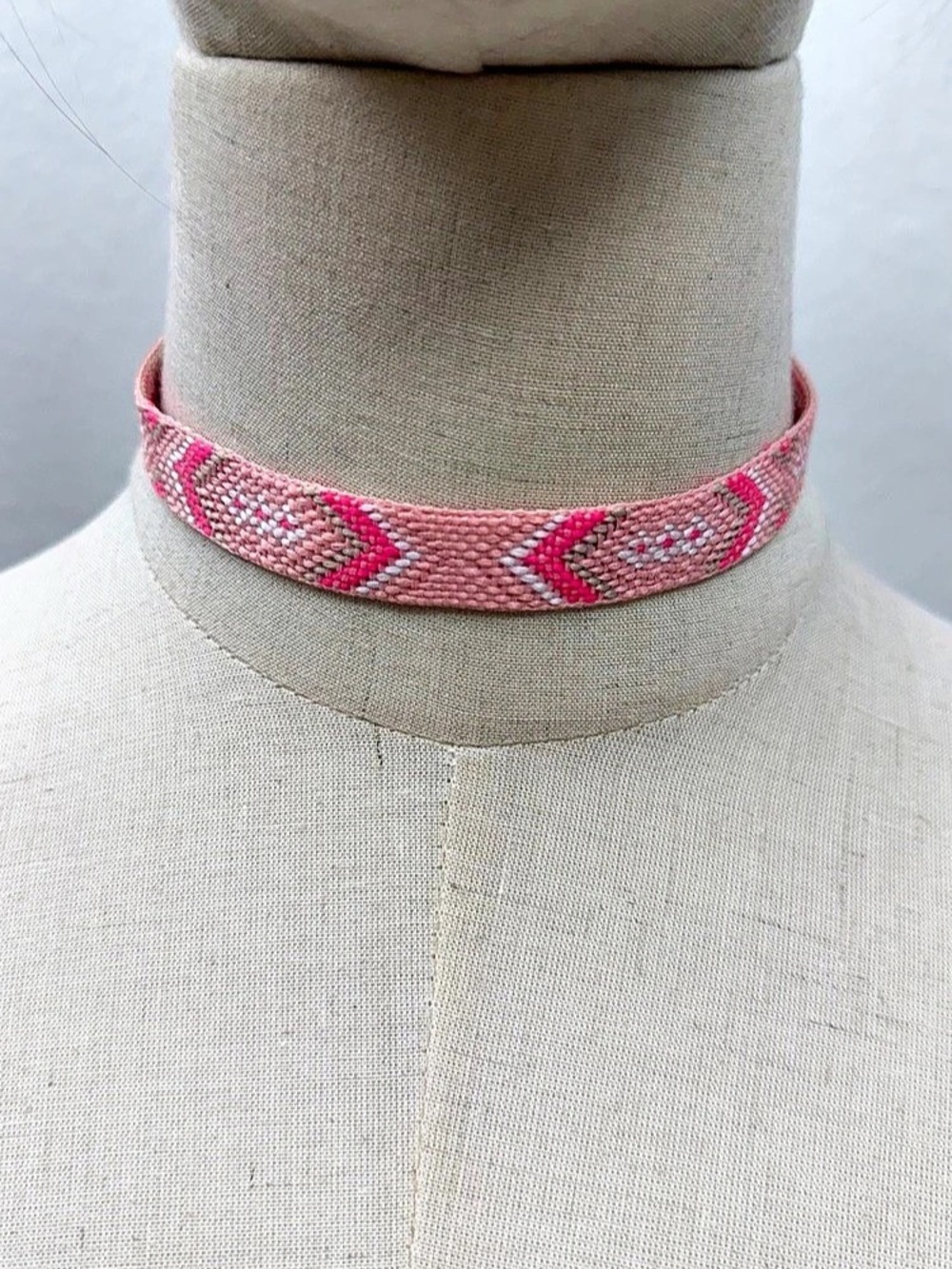 Pink Woven Choker Necklace Geometric Boho Adjustable Statement Necklace
